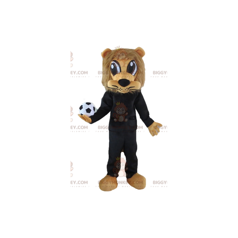 BIGGYMONKEY™ Mascottekostuum Bruine leeuw in zwart Sportkleding
