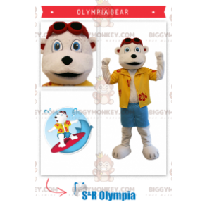 Costume de mascotte BIGGYMONKEY™ de nounours beige en tenue de