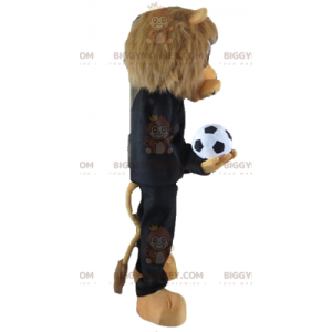 BIGGYMONKEY™ Maskotdräkt Brunt lejon i svart sportkläder med
