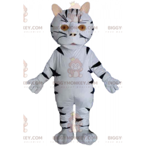 Traje de mascote gigante de gato tigre branco e preto