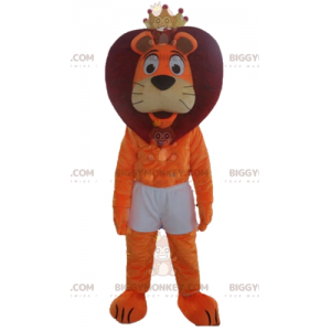 BIGGYMONKEY™ Maskotdräkt Orange & Red Lion i shorts med krona -