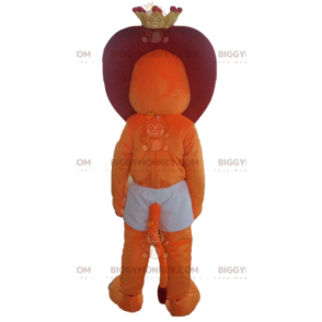 BIGGYMONKEY™ Mascot Costume Orange & Red Lion In Shorts With