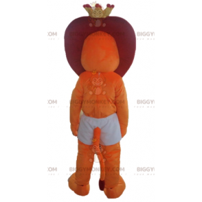 BIGGYMONKEY™ Maskottchenkostüm Orange & Roter Löwe in Shorts