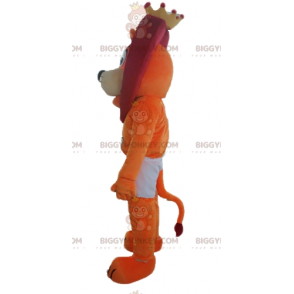 BIGGYMONKEY™ Maskotdräkt Orange & Red Lion i shorts med krona -