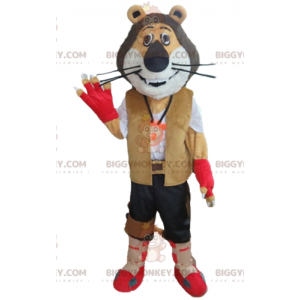 BIGGYMONKEY™ Maskotdräkt Tricolor Lejon i Biker Explorer-outfit