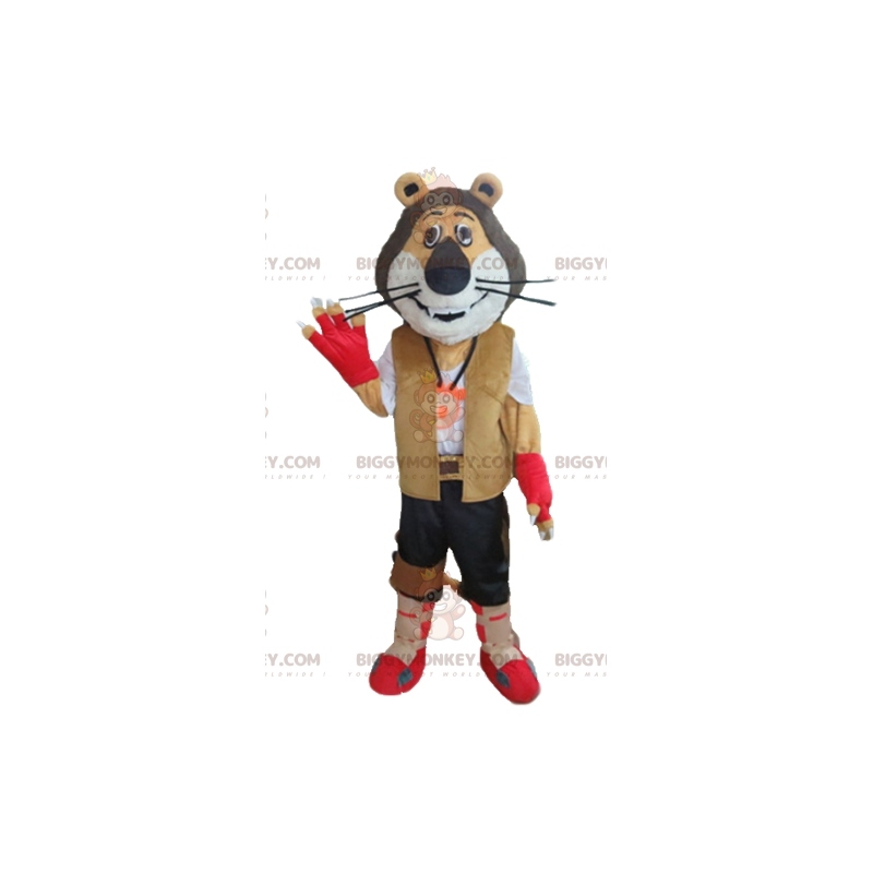 BIGGYMONKEY™ Mascot Costume Tricolor Lion In Biker Explorer