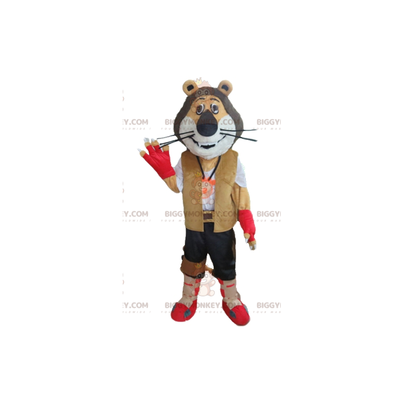 BIGGYMONKEY™ Μασκότ Κοστούμι Τρίχρωμο Λιοντάρι με στολή Biker