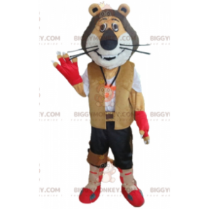 BIGGYMONKEY™ Maskotdräkt Tricolor Lejon i Biker Explorer-outfit
