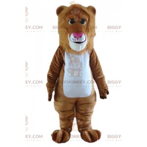 Traje de mascote BIGGYMONKEY™ Leão marrom e branco com bela
