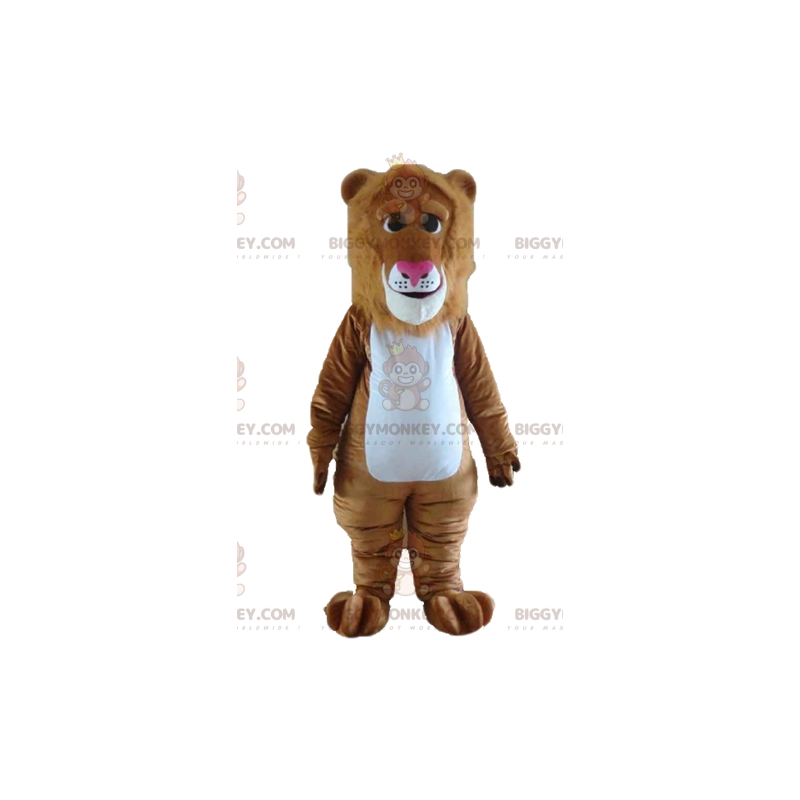 BIGGYMONKEY™ maskottiasu, ruskeavalkoinen leijona, jossa on