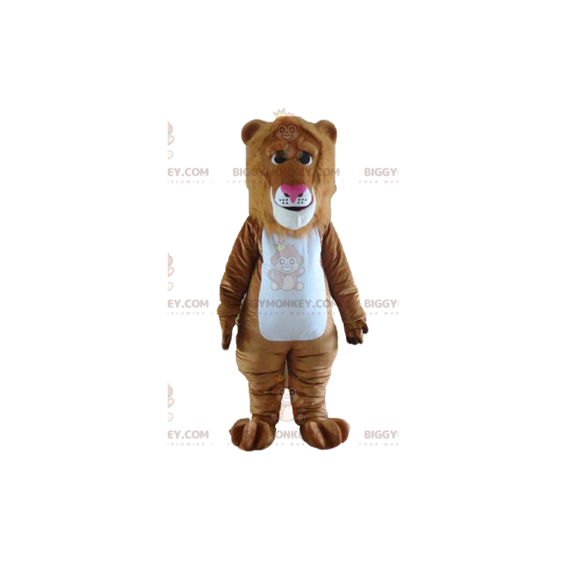 Traje de mascote BIGGYMONKEY™ Leão marrom e branco com bela