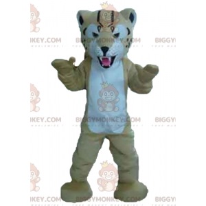 Hårdt udseende beige og hvid tiger BIGGYMONKEY™ maskotkostume -