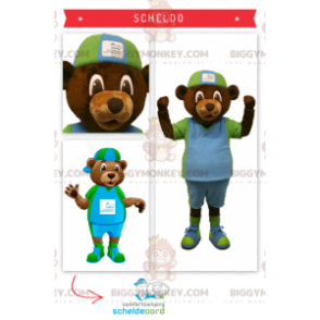 Costume de mascotte BIGGYMONKEY™ d'ours marron en tenue verte