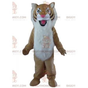 Disfraz de mascota BIGGYMONKEY™ de tigre peludo, marrón, blanco