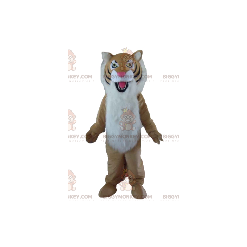 Behåret Brun Hvid Sort Tiger BIGGYMONKEY™ maskotkostume -