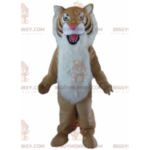 Disfraz de mascota BIGGYMONKEY™ de tigre peludo, marrón, blanco