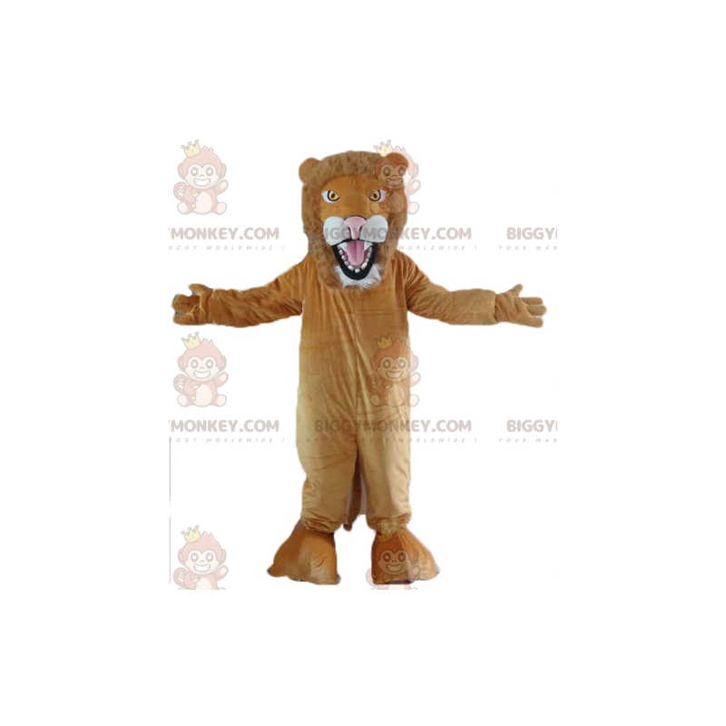 Costume mascotte BIGGYMONKEY™ leone marrone e bianco ruggente -