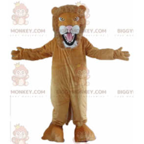 Karjuva ruskea ja valkoinen leijona BIGGYMONKEY™ maskottiasu -