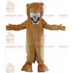 Traje de mascote BIGGYMONKEY™ de leão marrom e branco que ruge