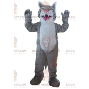 Disfraz de mascota BIGGYMONKEY™ de tigre gigante gris, blanco y
