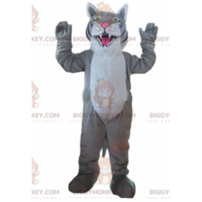 Disfraz de mascota BIGGYMONKEY™ de tigre gigante gris, blanco y