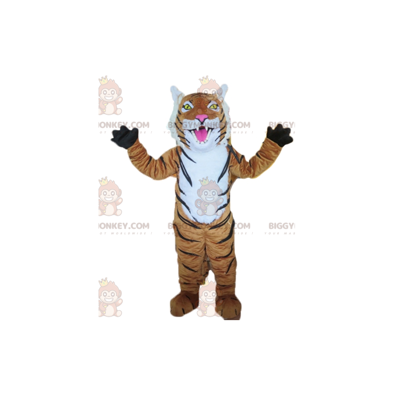 Brun hvid og sort tiger BIGGYMONKEY™ maskotkostume -