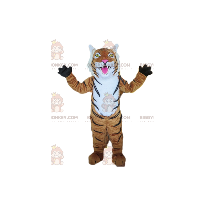 Disfraz de mascota BIGGYMONKEY™ de tigre marrón, blanco y negro