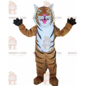 Costume de mascotte BIGGYMONKEY™ de tigre marron blanc et noir