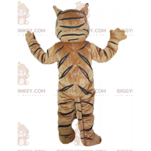 Bruine witte en zwarte tijger BIGGYMONKEY™ mascottekostuum -
