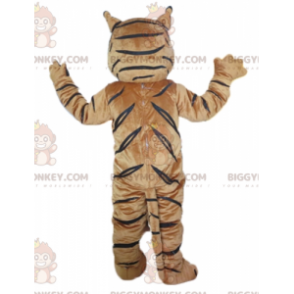 Bruine witte en zwarte tijger BIGGYMONKEY™ mascottekostuum -