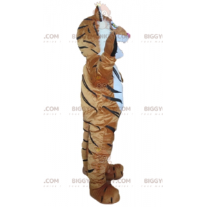 Traje de mascote marrom tigre branco e preto BIGGYMONKEY™ –