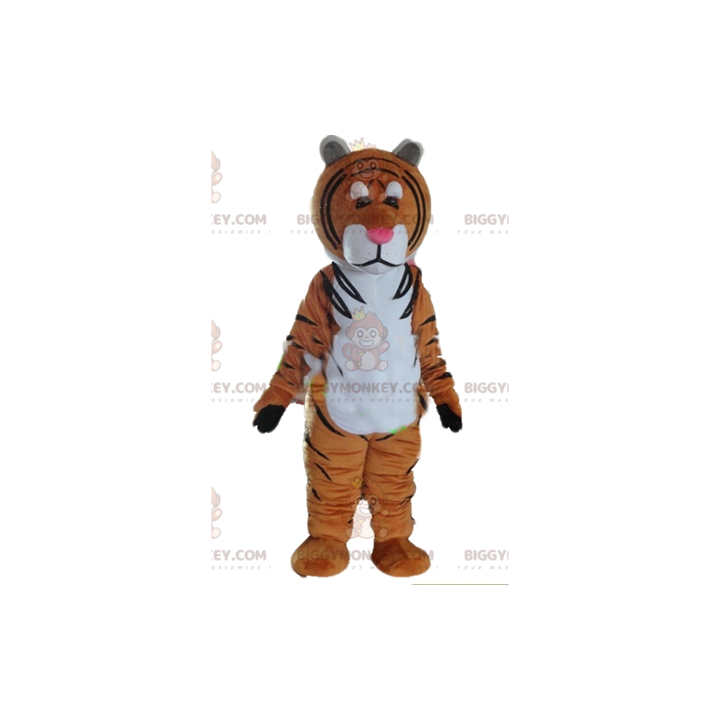 Ruskea valkoinen ja musta tiikeri BIGGYMONKEY™ maskottiasu -