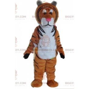 Traje de mascote marrom tigre branco e preto BIGGYMONKEY™ –