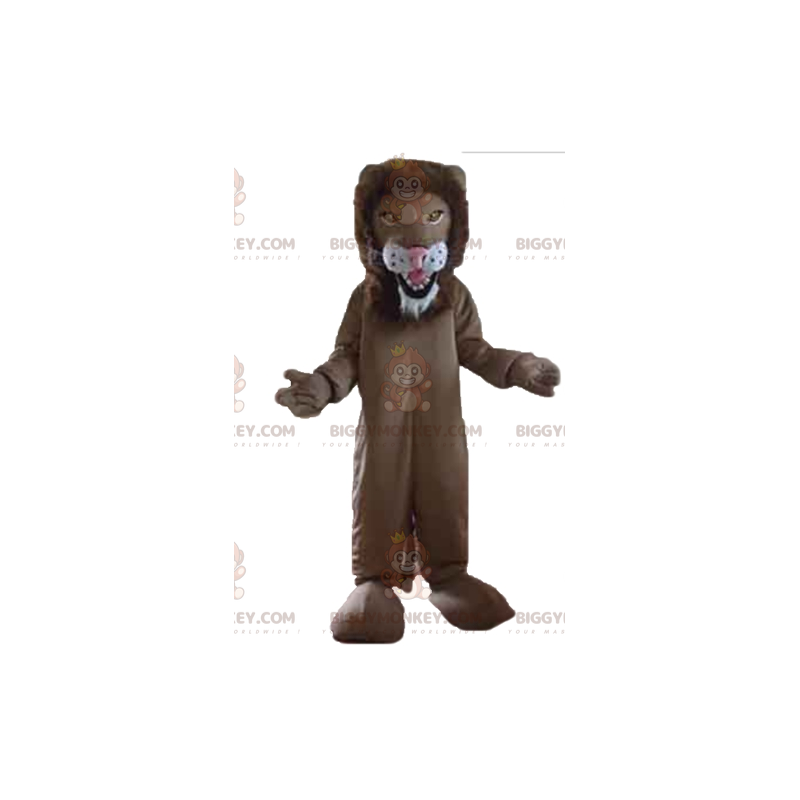 Traje de mascote gigante de leão marrom e branco BIGGYMONKEY™ –