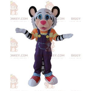 White and Black Tiger BIGGYMONKEY™ Mascot Costume with Colorful