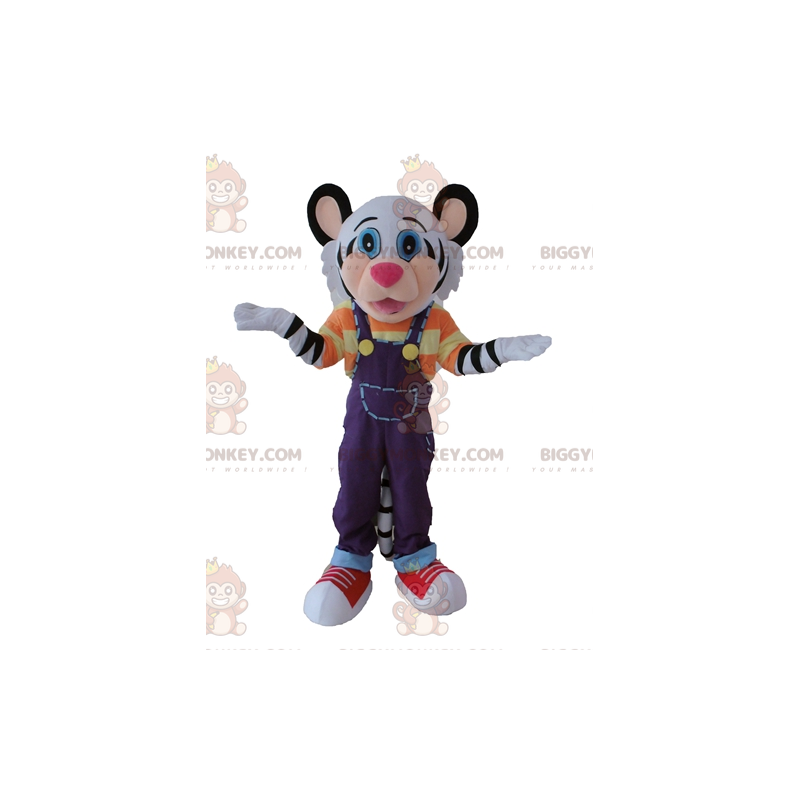 White and Black Tiger BIGGYMONKEY™ Mascot Costume with Colorful