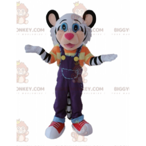 White and Black Tiger BIGGYMONKEY™ Mascot Costume with Colorful