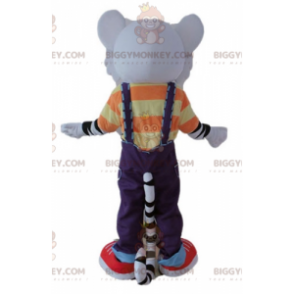 White and Black Tiger BIGGYMONKEY™ Mascot Costume with Colorful