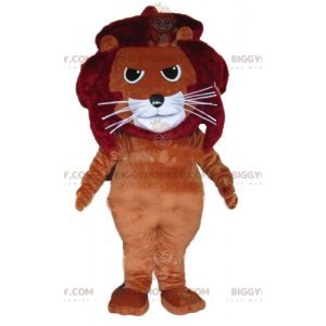 BIGGYMONKEY™ bruin rood en wit katachtig leeuw mascotte kostuum