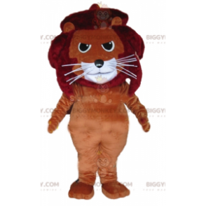 Traje de mascote de leão felino marrom vermelho e branco