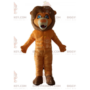 Disfraz de mascota de ojos azules de león naranja y marrón de