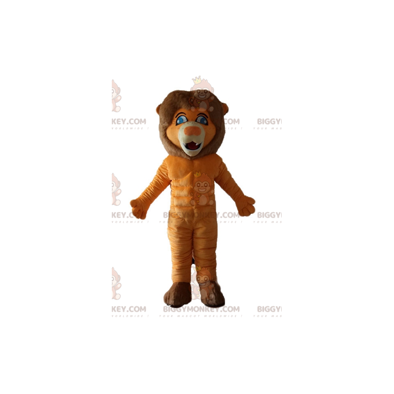 BIGGYMONKEY™ Orange och Brown Lion Blue Eyes Maskotdräkt -