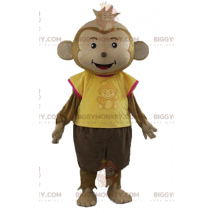 Brown Monkey BIGGYMONKEY™ Mascot Costume Dressed in Colorful