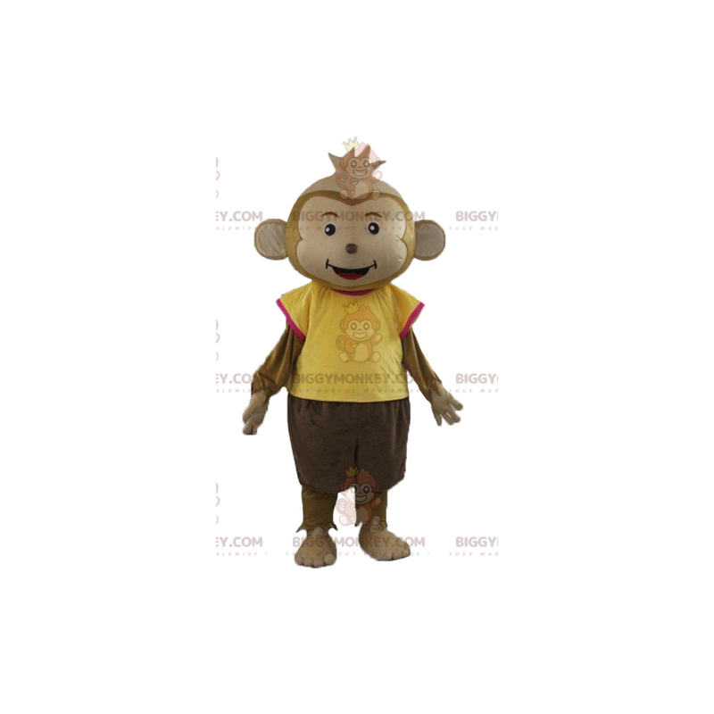 Costume de mascotte BIGGYMONKEY™ de singe marron habillé d'une
