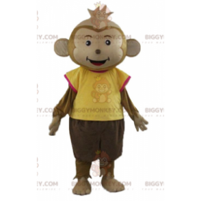 Brauner Affe BIGGYMONKEY™ Maskottchenkostüm in buntem Outfit -