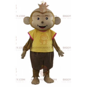 Brown Monkey BIGGYMONKEY™ Mascot Costume Dressed in Colorful