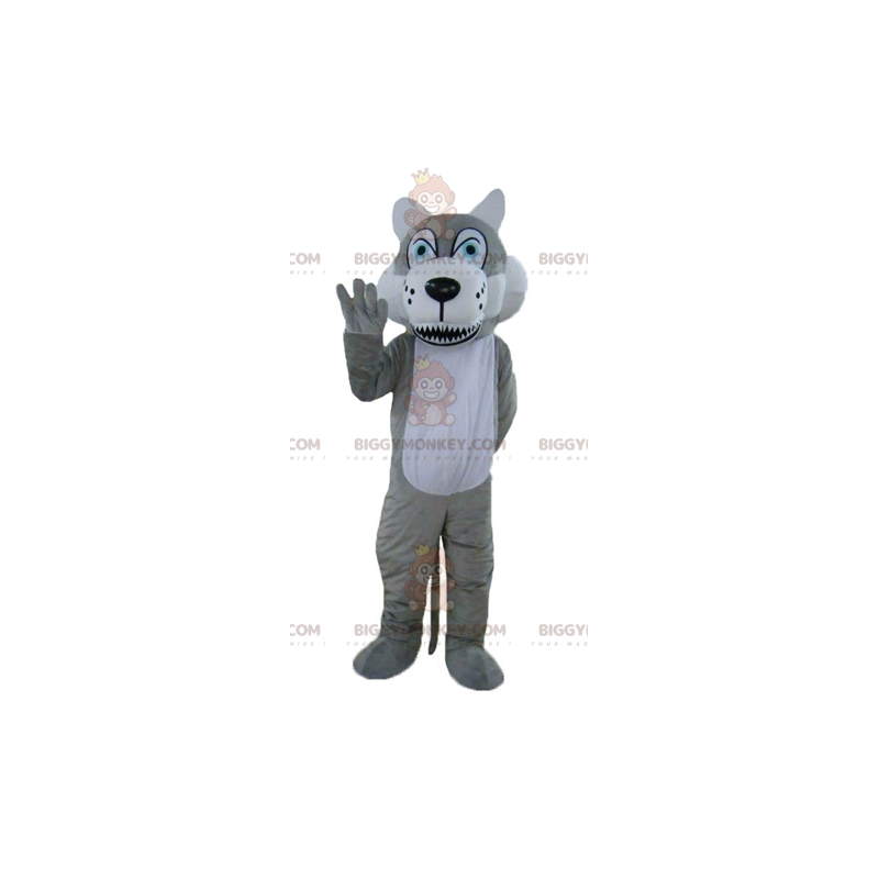 Costume de mascotte BIGGYMONKEY™ de loup gris et blanc aux yeux