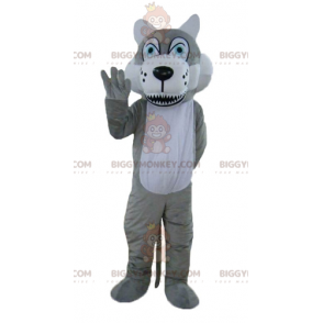 Blauwe ogen grijze en witte wolf mascotte kostuum BIGGYMONKEY™