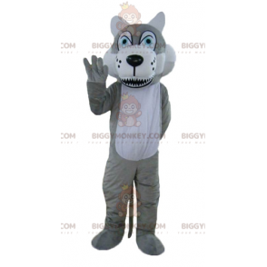 Costume de mascotte BIGGYMONKEY™ de loup gris et blanc aux yeux