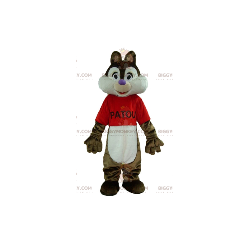 Traje de mascote de esquilo marrom e branco famoso BIGGYMONKEY™
